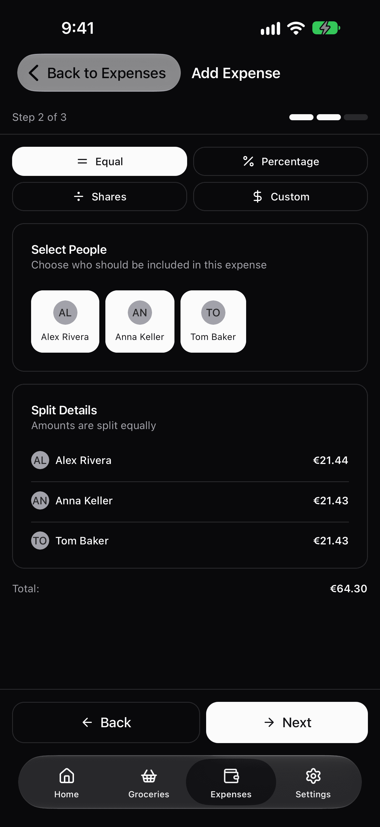 Splitting an expense between flatmates on iPhone