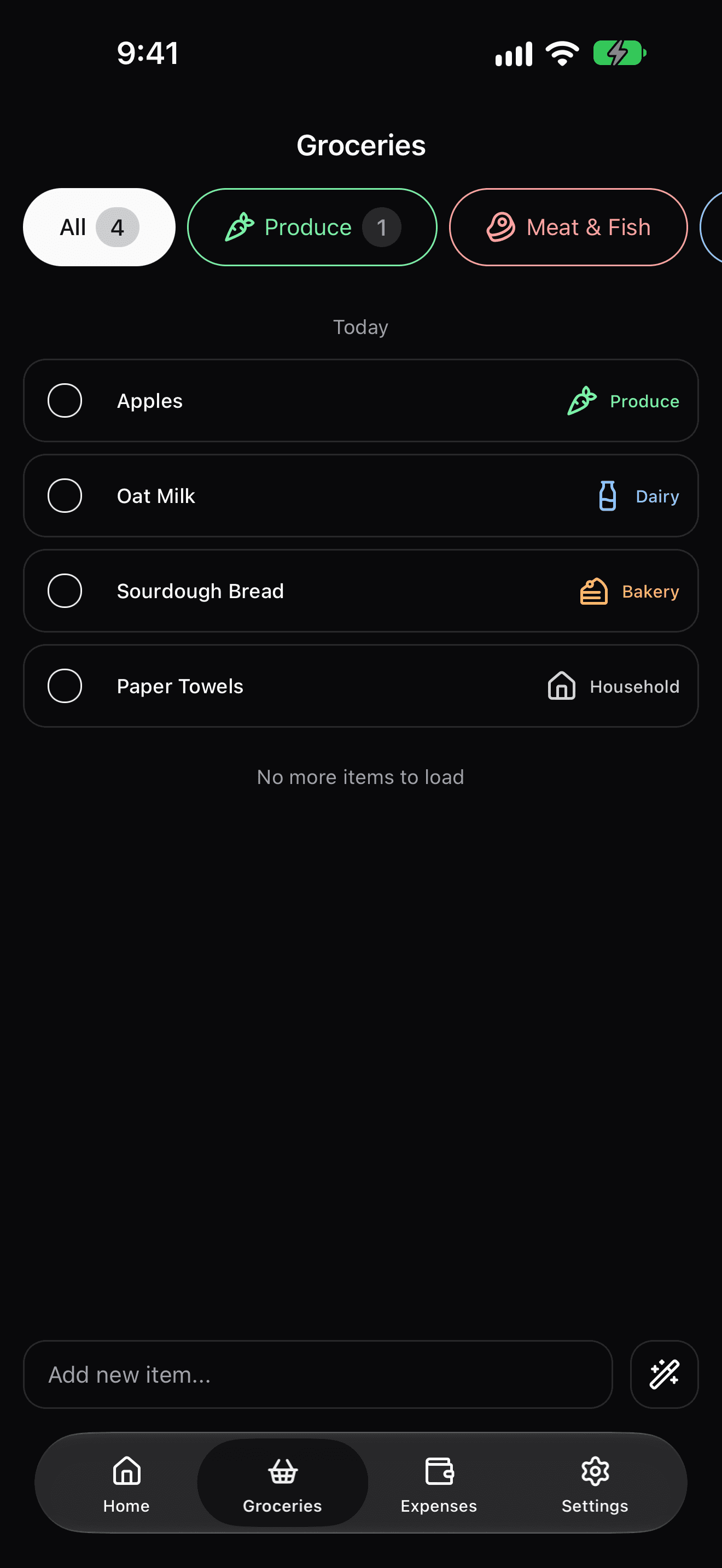 A shared shopping list on iPhone